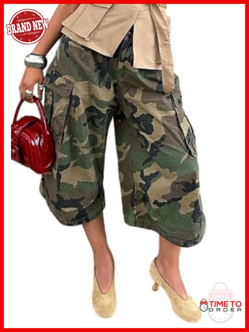 Baggy Cargo Jeans Camo Army Fatigue Wide Leg Harem Cropped Denim Pants Plus Size